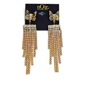 Noir Butterfly Design Rhinestone Earrings